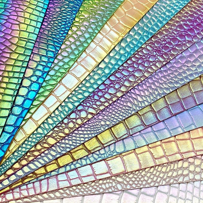 Rainbow Metallic Crocodile Embossed Faux Leather Fabric - Creative Crafting Palette
