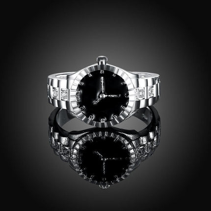 Radiant 925 Silver Crystal Timepiece Ring - A Statement of Class and Dazzling Charm