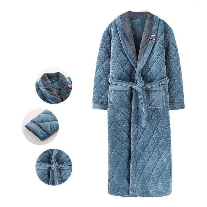 Men's Winter Snuggler Plus Size Cotton Flannel Bathrobe - Luxurious 3-Layer Quilted Robe for Maximum Coziness - Sizes L-XXXL