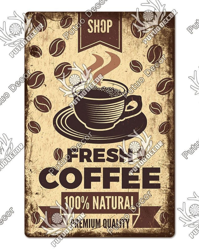 Retro Coffee Metal Sign - Chic Wall Decor for Kitchen, Cafe, or Bar
