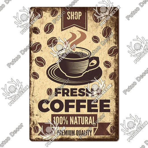 Retro Coffee Metal Wall Plaque with Vintage Distressed Style for Kitchen, Cafe, or Bar