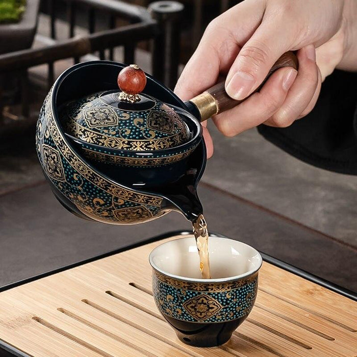 Porcelain Gongfu Tea Set with 360° Spinning Feature