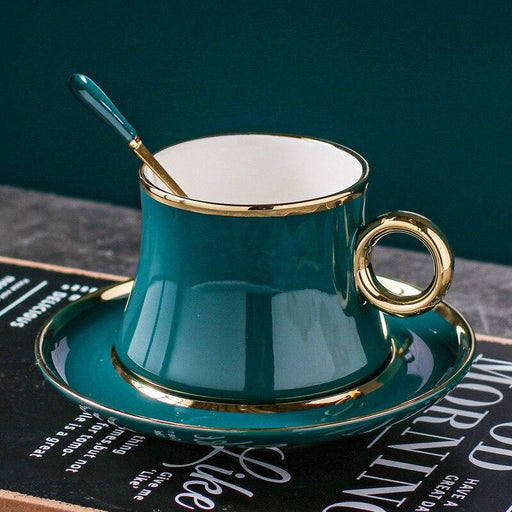 Gold Foil Ceramic Tea Mug with Mediterranean Floral Design
