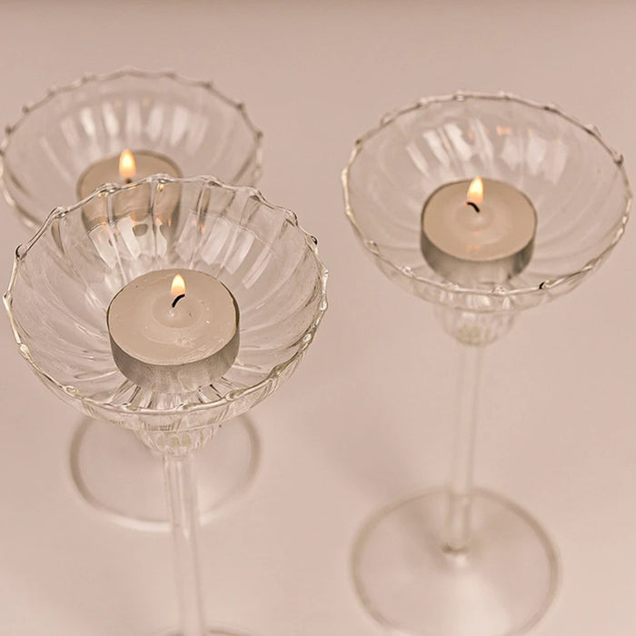 Elegant European Glass Candle Holder Set for Sophisticated Home & Bar Decor