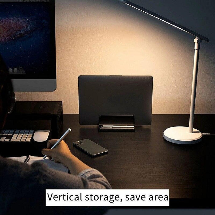 Vertical Laptop Stand with Dual Storage and Adjustable Width for MacBook, Lenovo, Huawei, HP, Dell, iPad, Notebook, and Tablet