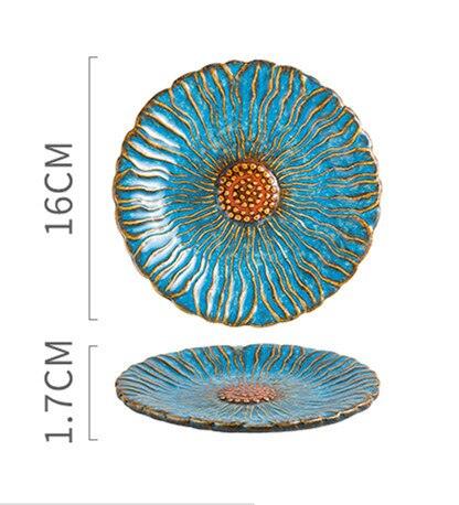Japanese Style Ceramic Plates - Ocean and Botanical Design Set for Unique Table Setting