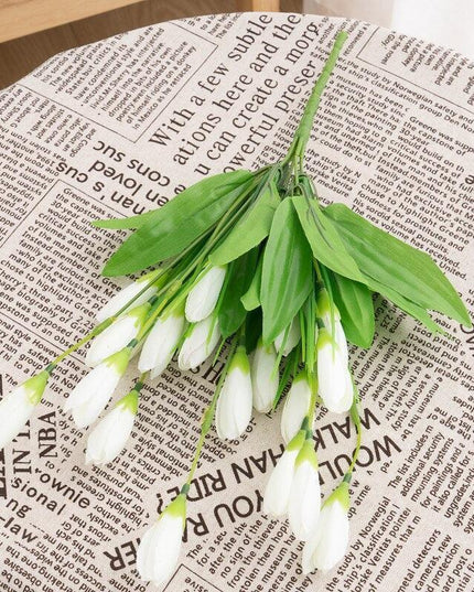 Elegant White Mini Tulip Silk Flower Bouquet - 21 Lifelike Stems for Stunning Arrangements