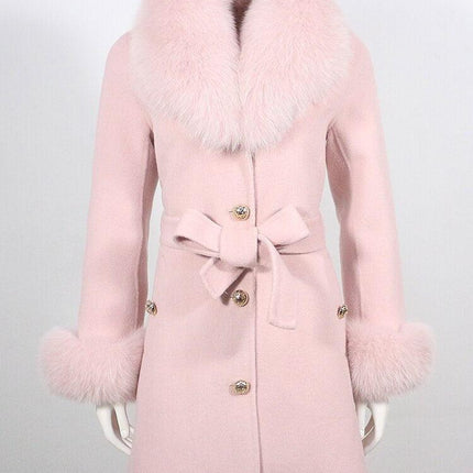 Luxurious Wool-Cashmere Coat with Fox Fur Accents