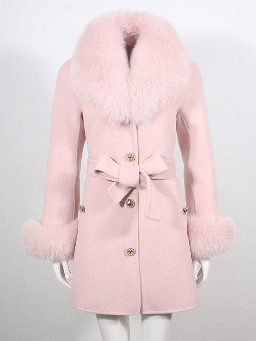 Luxurious Wool and Cashmere Blend Coat with Natural Fox Fur Trim