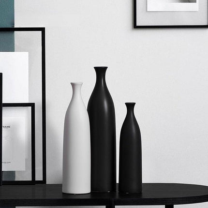 Chic Long-Neck Black Ceramic Vase Set for Contemporary Home Decor