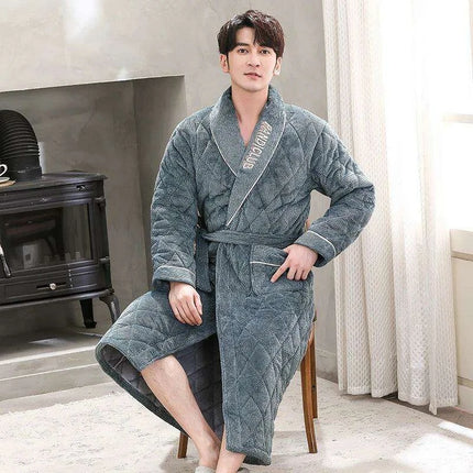 Men's Premium Quilted Flannel Kimono Robe - Ultimate Winter Comfort & Elegance