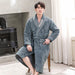 Winter Warmth Men's Quilted Flannel Kimono Bathrobe - Luxurious Long Robe for Cozy Evenings