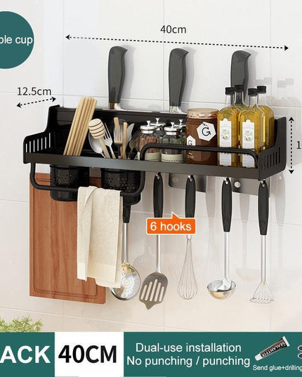Wall-Mounted Aluminum Kitchen Organizer Rack with Chopstick Holder - Maximize Space Efficiency