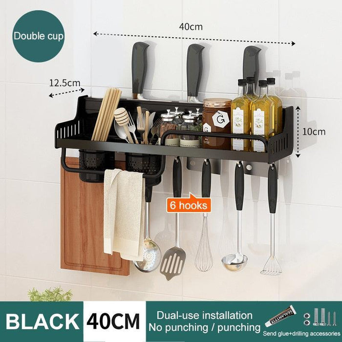 Aluminum Kitchen Storage Rack with Wall-Mount and Chopsticks Tube Holder