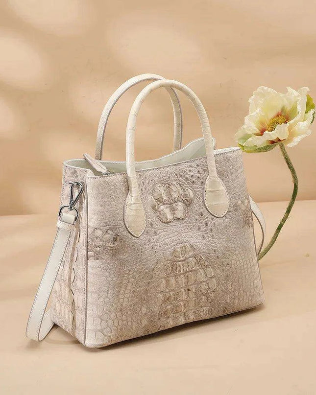 Elegant White Crocodile Leather Tote - Luxurious Handbag with Ample Space for Women