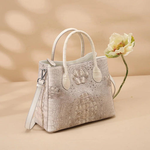 Crocodile Leather Tote Bag - Elegant White Handbag for Women with High Capacity