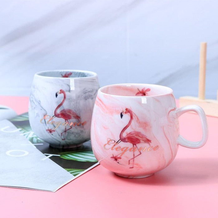 Flamingo Ceramic Travel Mug with Cute Cat Paw Insulation - Stay Cozy on the Move