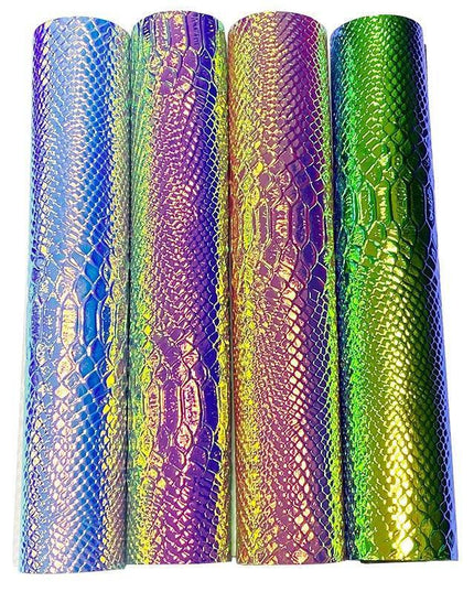 Iridescent Holographic Faux Leather Crafting Sheet with Snake Skin Embossing