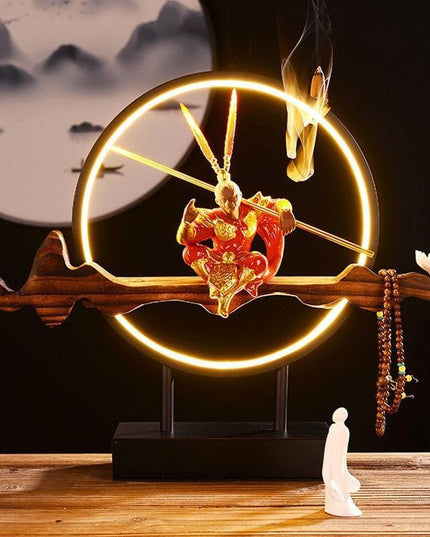 Tranquil Elegance Monkey King Ceramic Backflow Incense Burner with LED Illumination