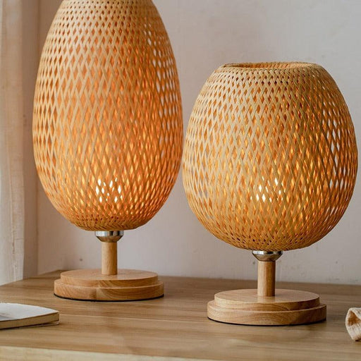 Bamboo Rattan Weave Table Lamp - Vintage Chinese Style Lighting for Bedroom, Dining, and Nightstand