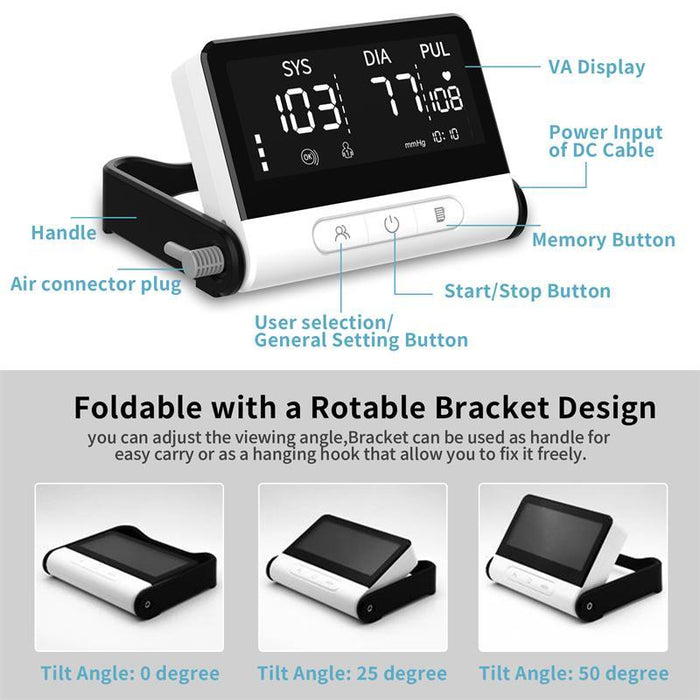 Smart Arm Blood Pressure Monitor with Automatic BP Reading and Heart Rate Tracker | 4 Colors Backlight