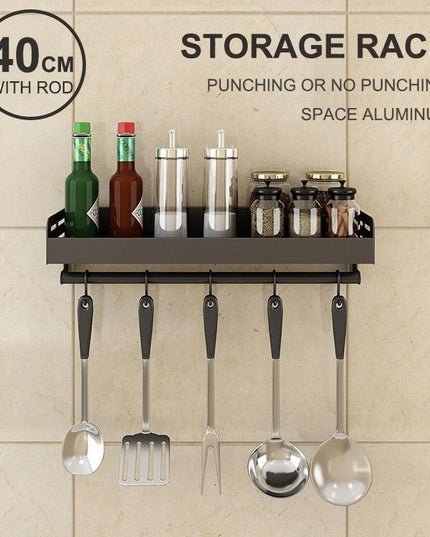 Sleek Multi-Purpose Aluminum Storage Rack with Chic Hooks