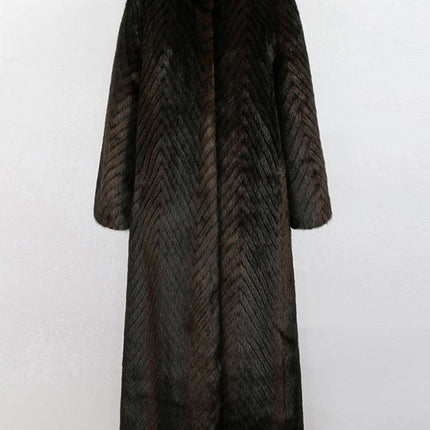 Elegant Striped Faux Mink Fur Winter Coat
