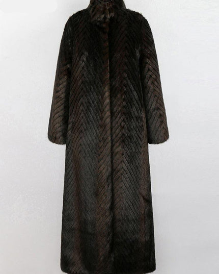 Elegant Striped Faux Mink Fur Winter Coat