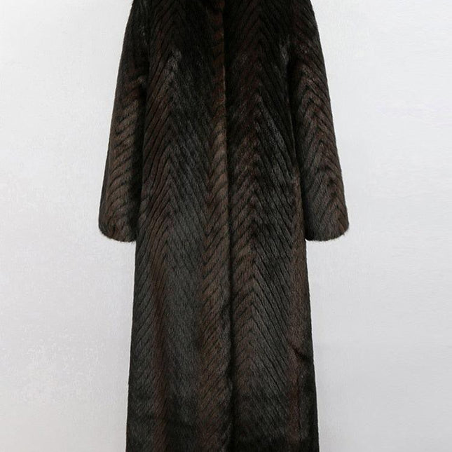 Elegant Striped Faux Mink Fur Winter Coat