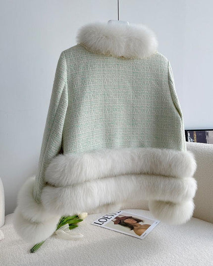 Chic Elegance: Fox Fur Coat with Lace Detail for Winter Glamour