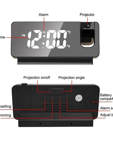 LED Digital Projection Alarm Clock with Silent Mechanism and Temperature Display for Modern Living Spaces