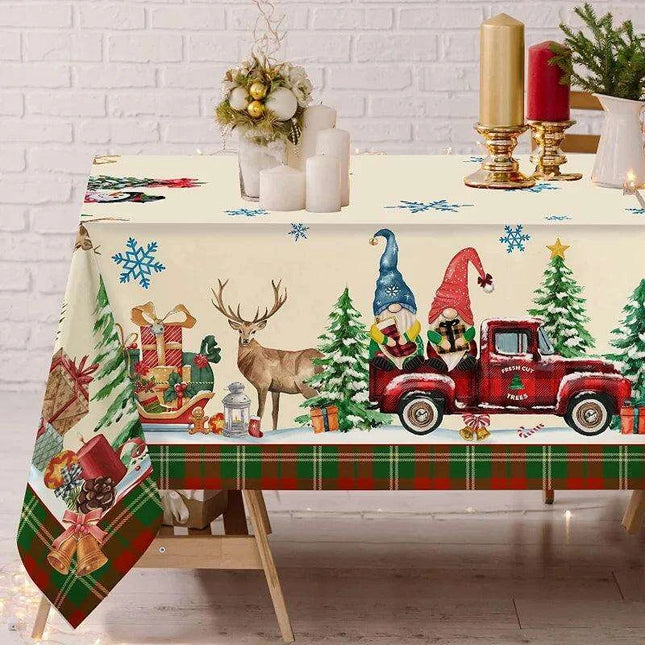 Joyful Christmas Striped Tablecloth - Waterproof Festive Home Decor