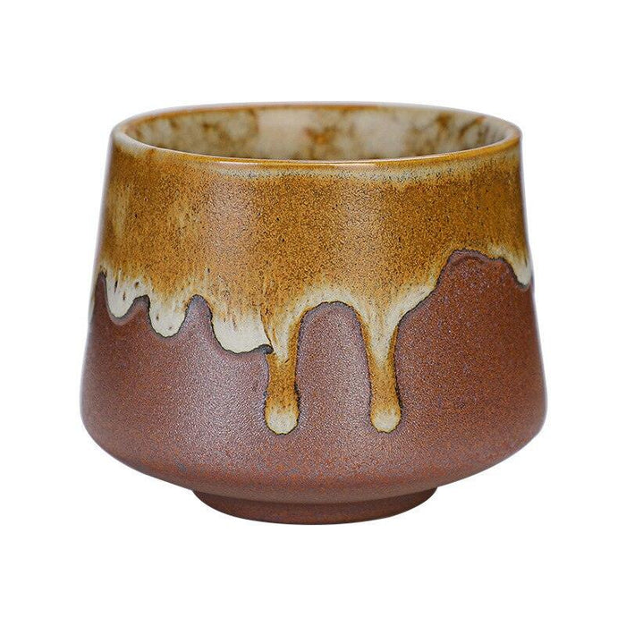 European Artisanal Tea Cup Set with Nature-Inspired Kiln-Fired Patterns and Glazed Effects