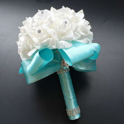 Glamorous Rhinestone-Embellished Silk Rose Wedding Bouquet