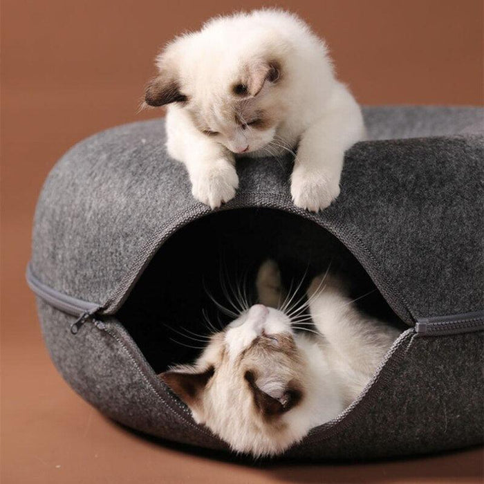 Dual Function Cat Tunnel Bed for Interactive Play and Training Toy