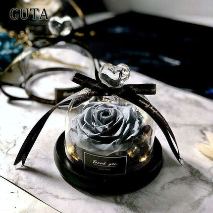 Eternal Romance - Glass Enchantment with Preserved Roses and LED Lights