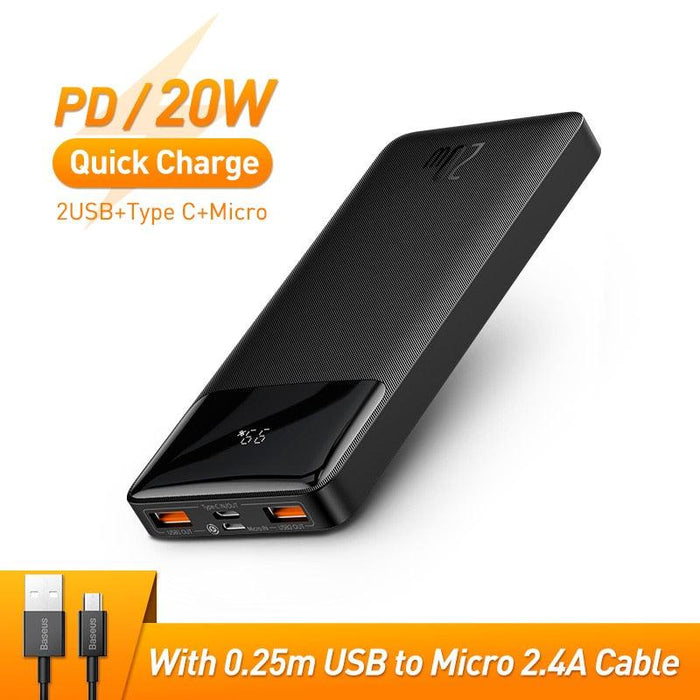 20,000mAh Baseus Power Bank with 20W PD & QC - Dual-Way Fast Charge Technology