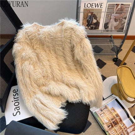 Opulent Korean-Inspired Faux Fur Sweater | Timeless Elegance