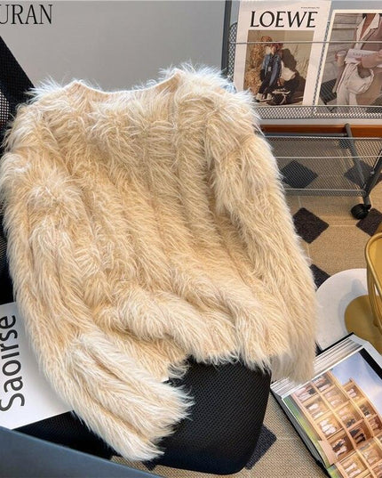 Opulent Korean-Inspired Faux Fur Sweater | Timeless Elegance