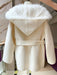 Elegant Women's Hooded Wool and Cashmere Coat with Luxurious Fox Fur