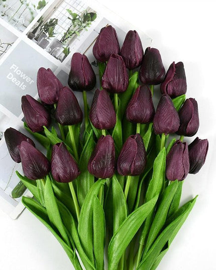 Charming Yellow and White Realistic Tulip Bouquet - Set of 10 Lifeslike Flowers for Any Occasion