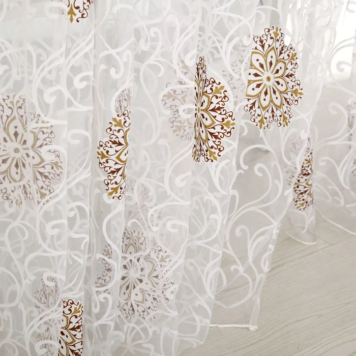European Style Khaki Striped Polyester Window Curtain with Elegant Tassel Detail
