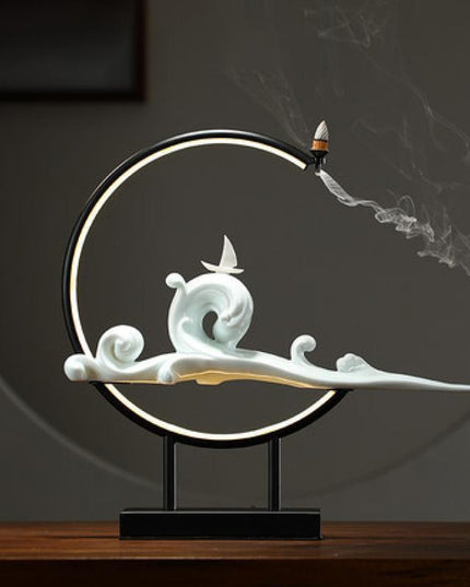 Serene Mountain Stream Backflow Incense Burner Lamp Set - Experience Tranquility and Calm