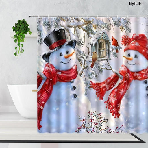Cute Snowman Waterproof Christmas Shower Curtain - Add Holiday Cheer to Your Bathroom - Très Elite