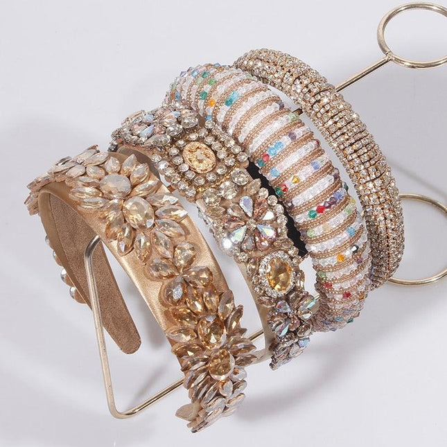 Opulent Floral Rhinestone Hairband - Elegant Botanical Headpiece for Discerning Women