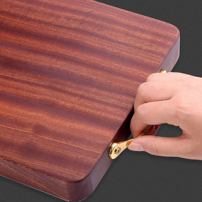 Elegant Ebony Wood Cutting Board with Golden Handle - Premium Kitchen Accessory