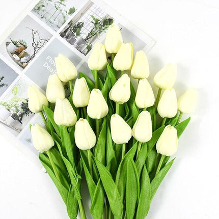 Realistic White and Yellow Tulip Arrangement - Luxurious Artificial Flower Set