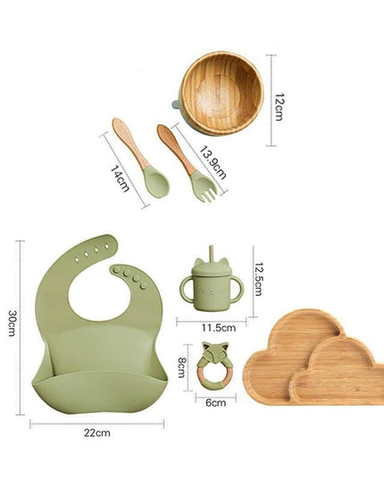 Bamboo Baby Feeding Set with Suction Plates and Rattle Toy - 7-Piece Collection