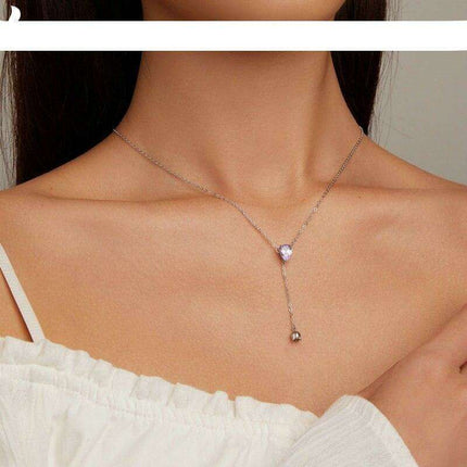 Elegant Purple Zircon Lily of the Valley Pendant Necklace in Sterling Silver with Adjustable Chain