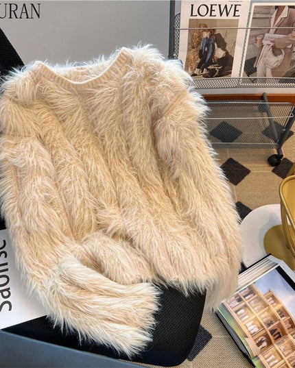 Opulent Korean-Inspired Faux Fur Sweater | Timeless Elegance